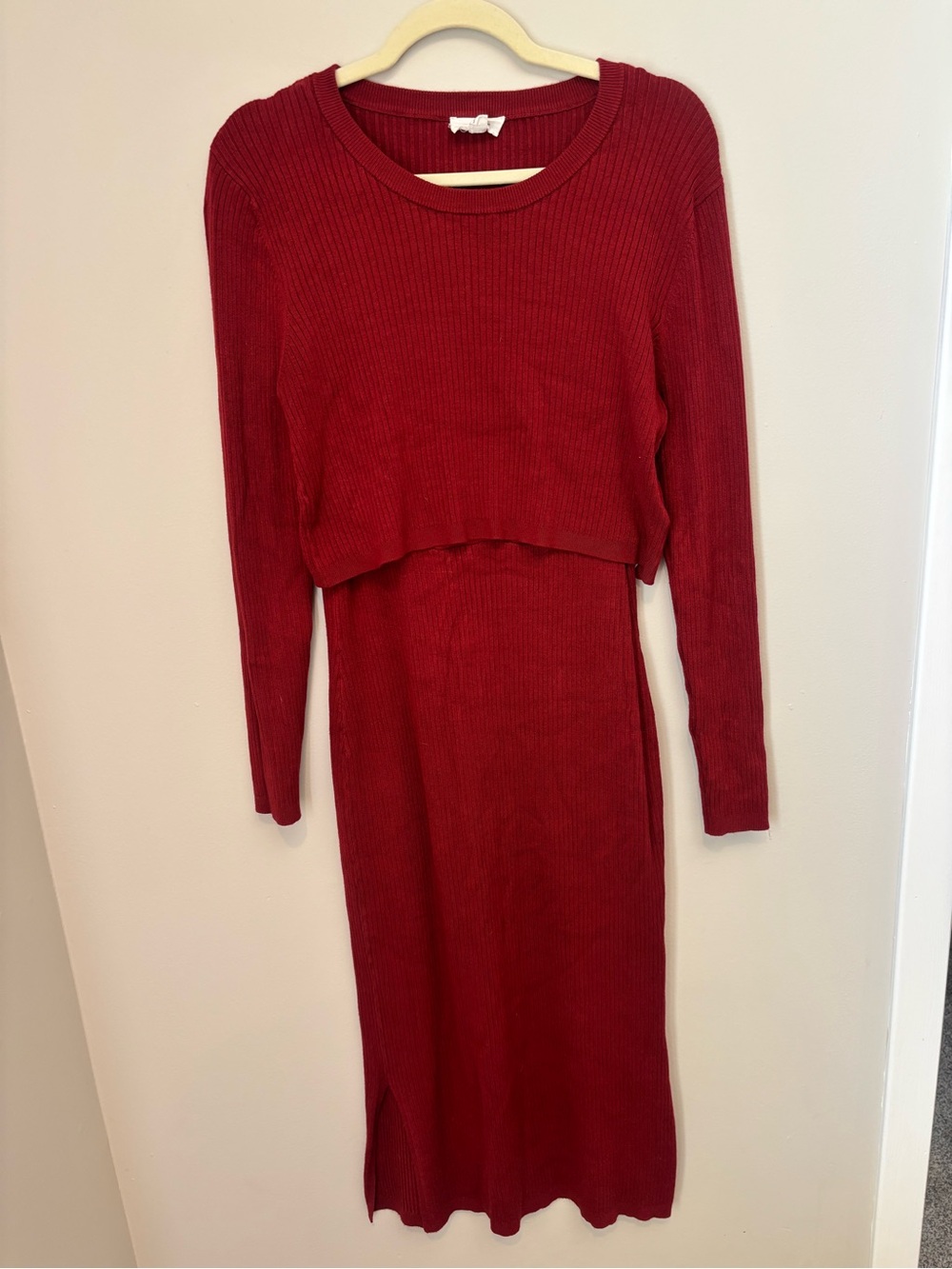 Seraphine Burgundy Ribbed Knit Maternity & Nursing Dress — Size 10 — 2-in-1!